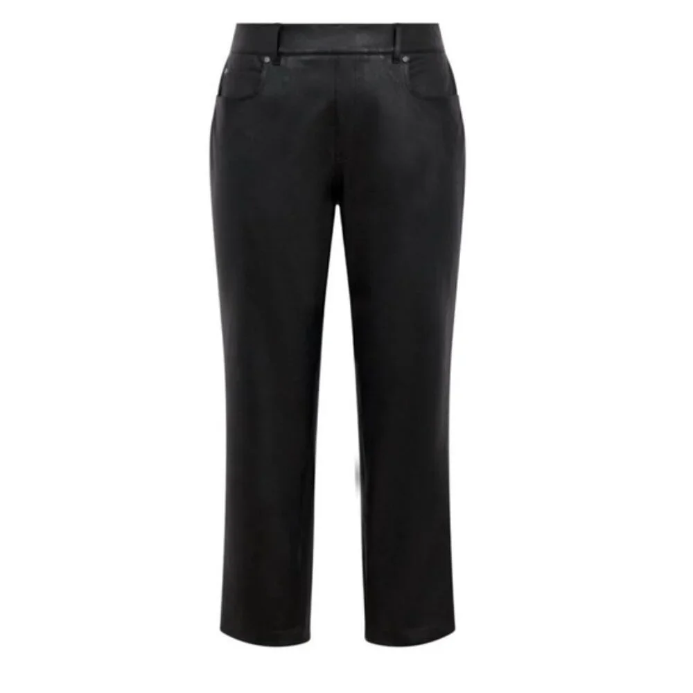 NWT SPANX II Slim Straight Faux Leather Pant Luxe Black 20528Q Women's 1X PETITE